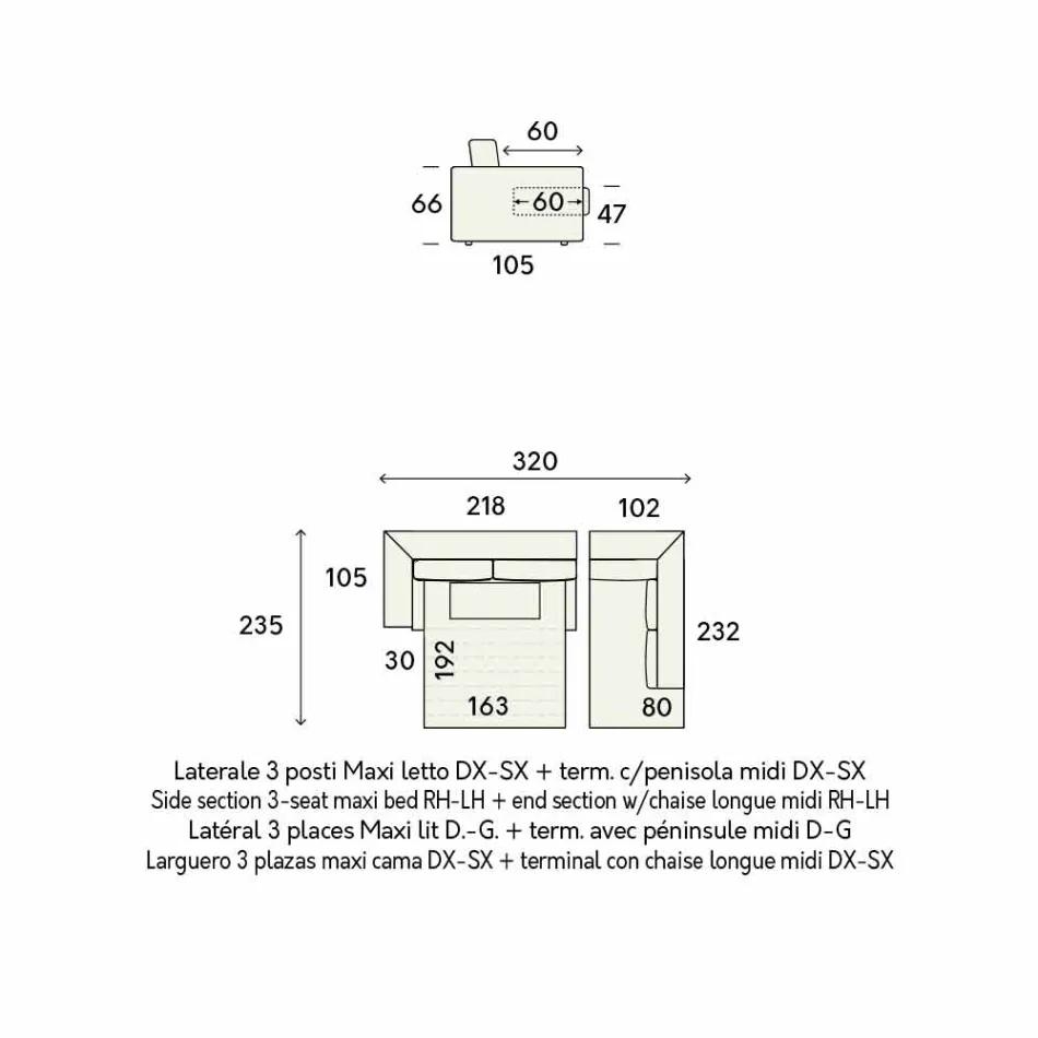 Canapea extensibilă de colț design din țesătură bej Fabricat în Italia - Ortensia Viadurini