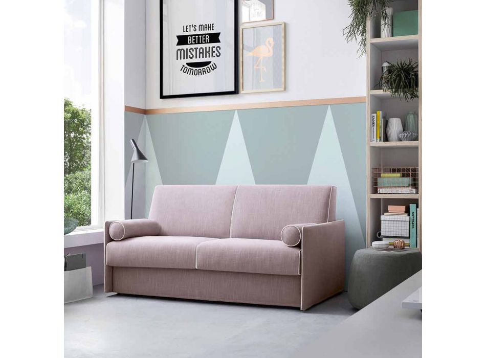 Canapea extensibilă din țesătură roz pal cu bordură albă Made in Italy - Mac Viadurini