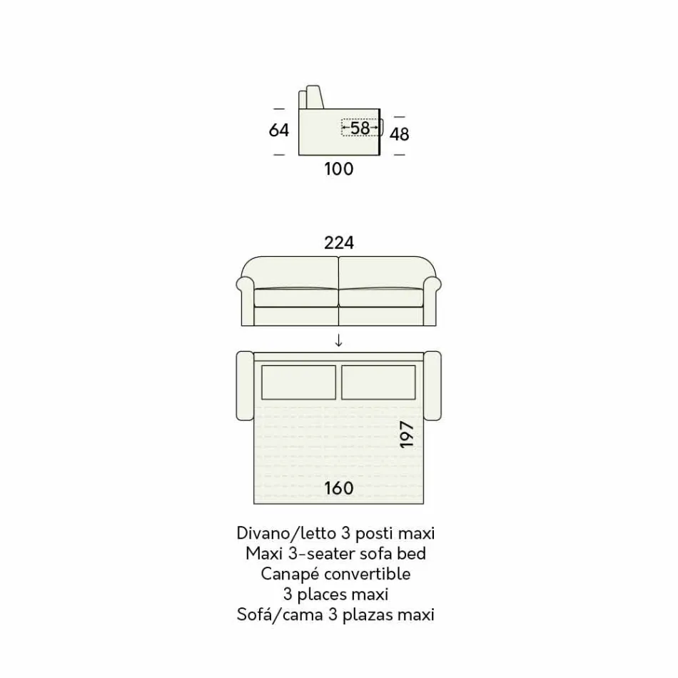 Canapea extensibilă dublă din țesătură de design Made in Italy - Anemonă Viadurini