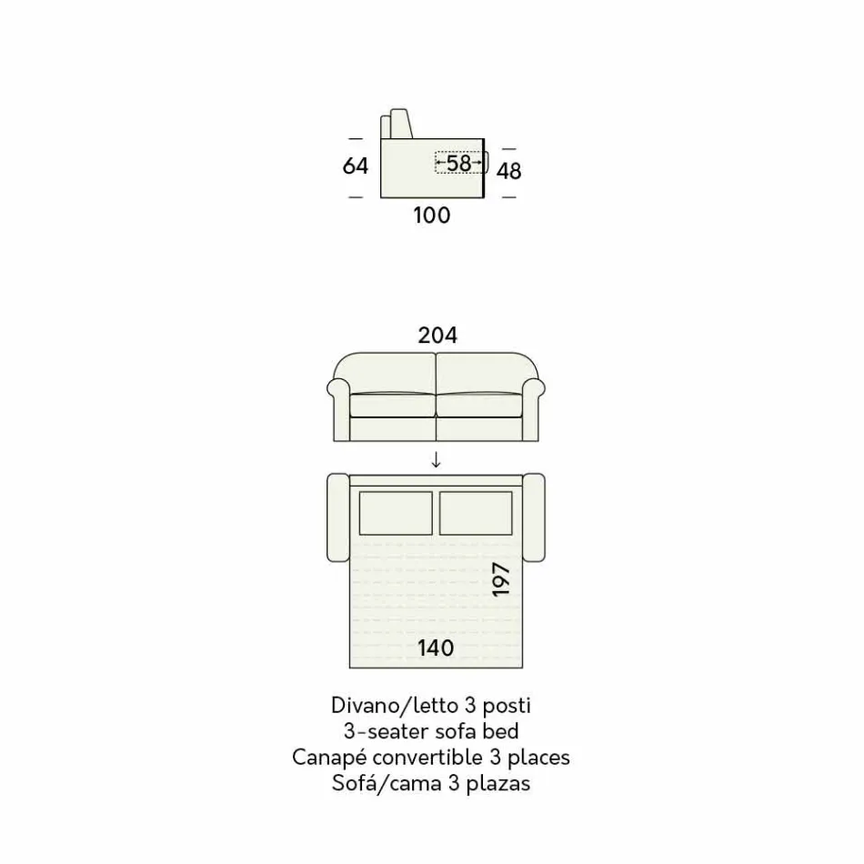 Canapea extensibilă dublă din țesătură de design Made in Italy - Anemonă Viadurini