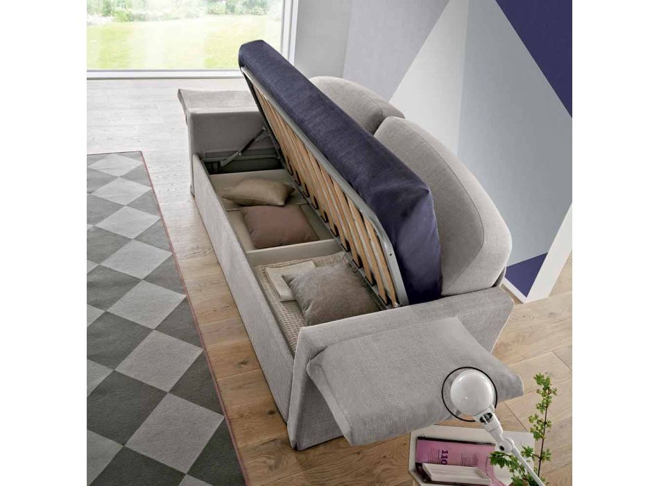 Canapea extensibilă individuală cu container acoperit în țesătură Made in Italy - Kayla Viadurini