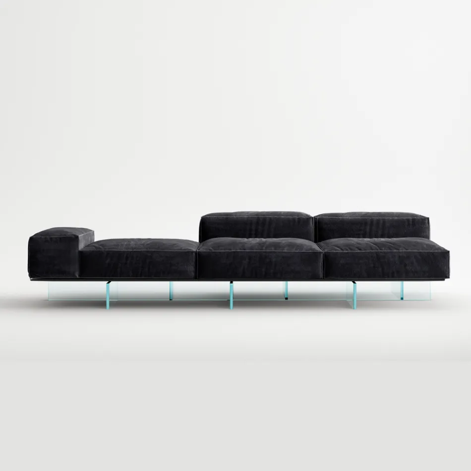 Saphir - Canapea modulară modernă cu bază din sticlă, fabricată în Italia Viadurini