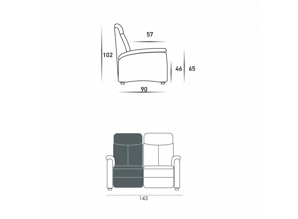 Canapea motorizată cu 2 locuri cu 1 scaun electric Gelso, design modern Viadurini