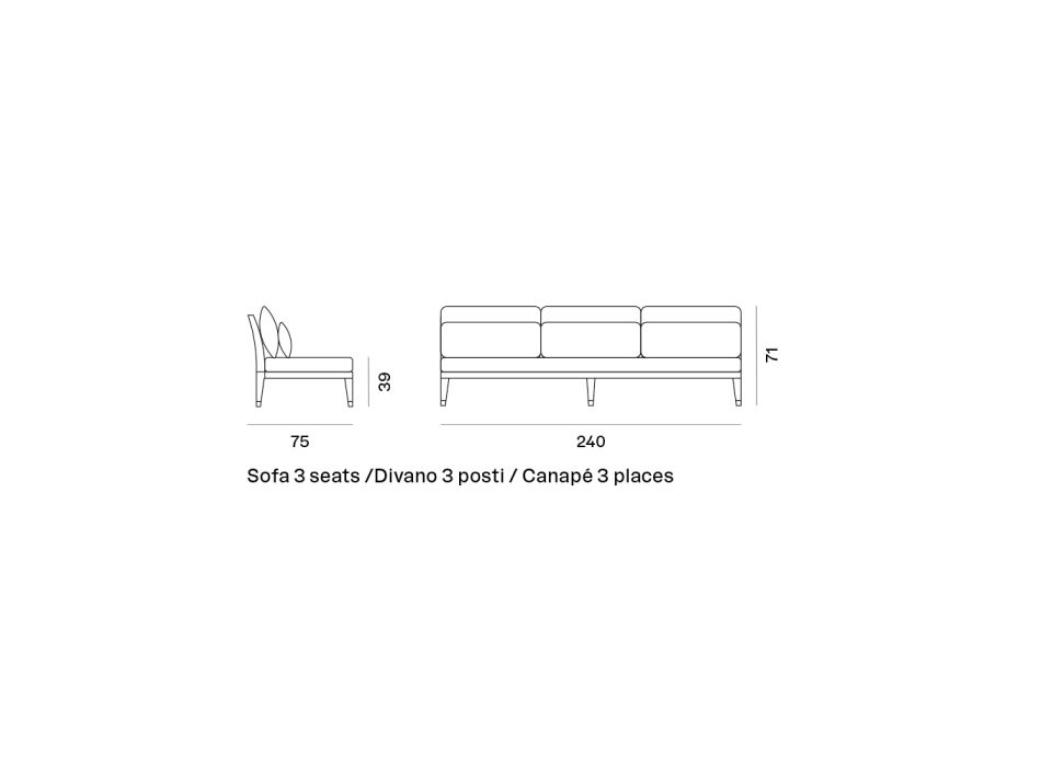 Canapea de exterior cu 2 sau 3 locuri din Mahon Made in Italy cu Perna - Balin Viadurini
