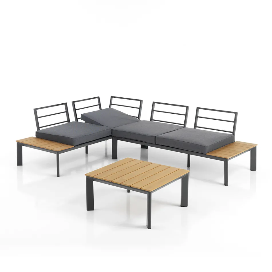 Canapea transformabilă în șezlong cu spătar reglabil și măsuță de cafea - Finir Viadurini