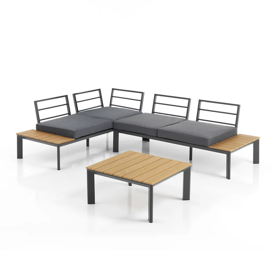 Canapea transformabilă în șezlong cu spătar reglabil și măsuță de cafea - Finir Viadurini