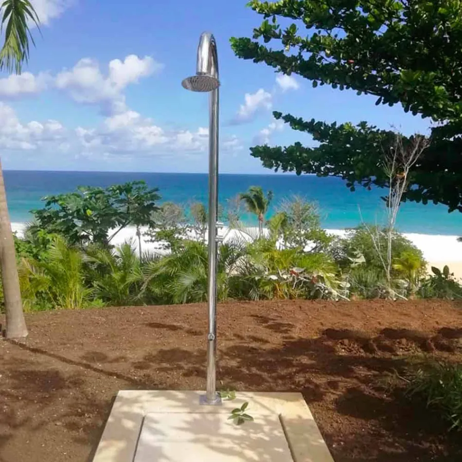 Duș de grădină din oțel inoxidabil cromat cu spălare pentru picioare Fabricat în Italia - Marlen Viadurini