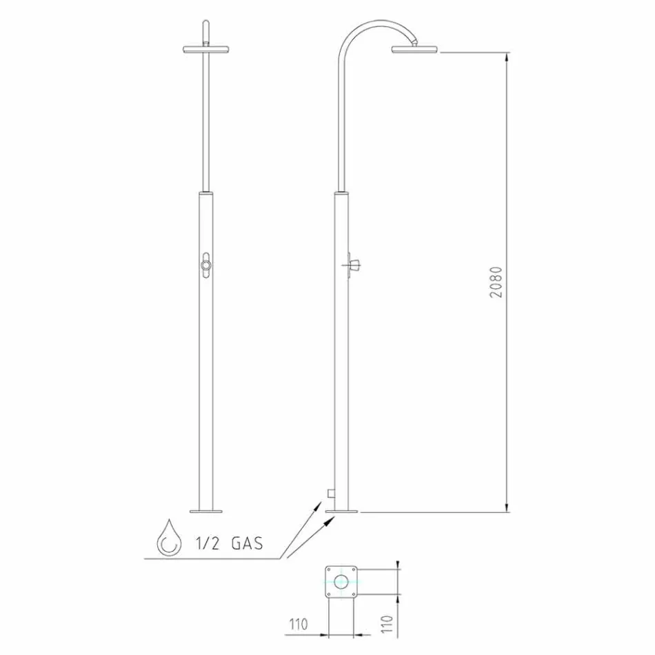 Duș de grădină din oțel inoxidabil cu cap de duș rotund Fabricat în Italia - Norton Viadurini