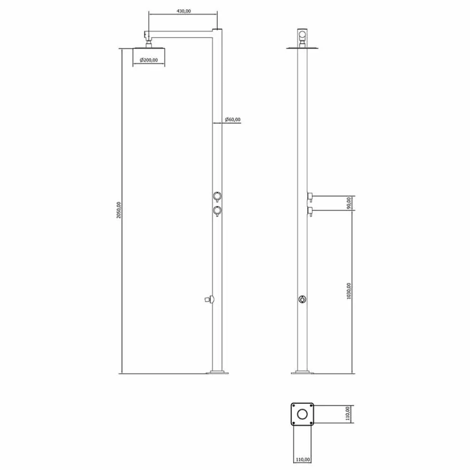 Duș exterior din oțel cu spălare picioare și temporizator Fabricat în Italia - Modeo Viadurini
