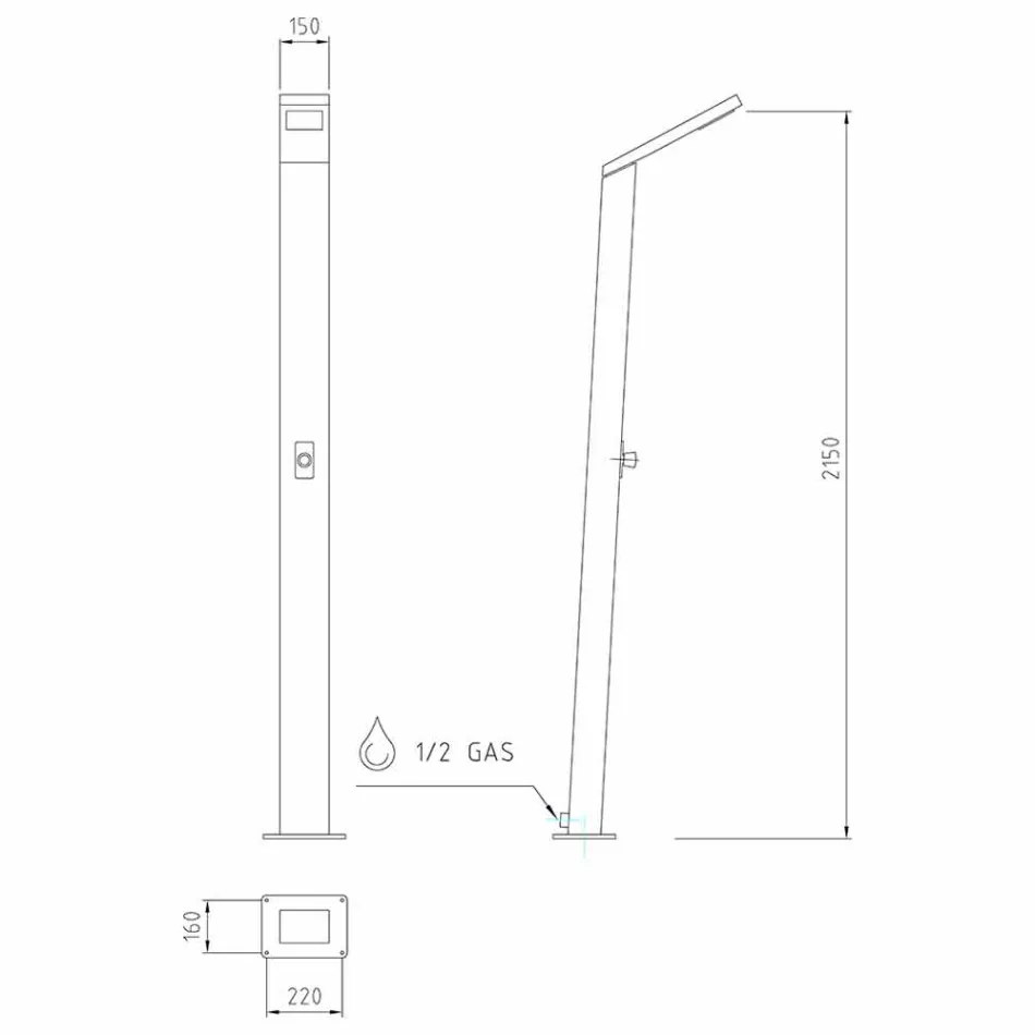 Duș de grădină solar din oțel cu jet de cascadă Fabricat în Italia - Werner Viadurini
