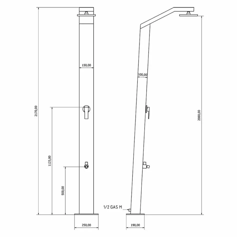 Duș de grădină solar din oțel inoxidabil vopsit negru Fabricat în Italia - Werner Viadurini