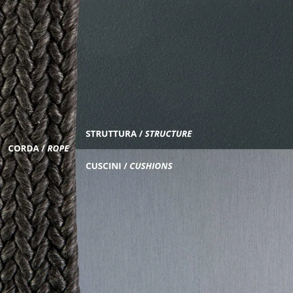 Scaun balansoar cu 2 locuri din metal și frânghie cu șezut din material fabricat în Italia - Mari Viadurini