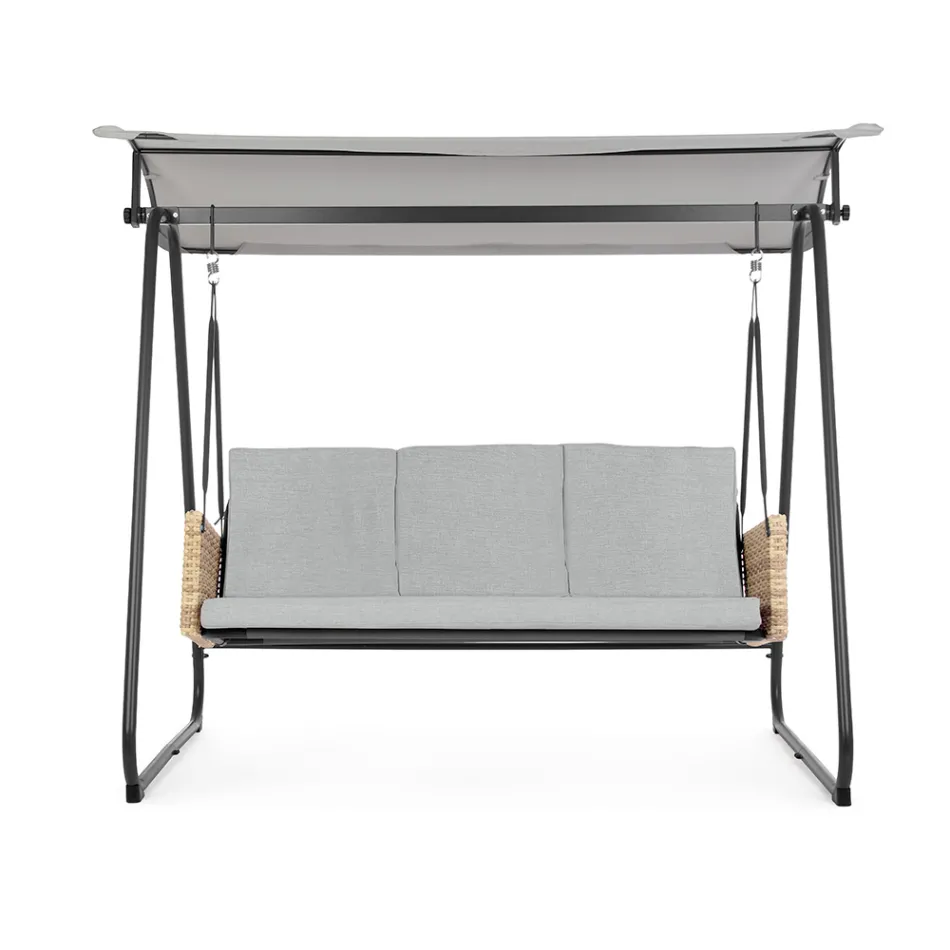 Leagăn exterior cu 3 locuri din oțel și cotiere din polirattan - Settle Viadurini