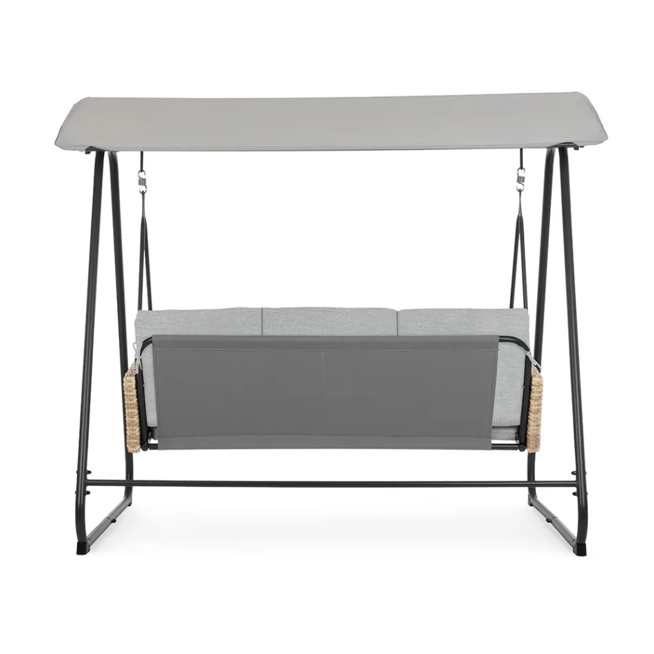 Leagăn exterior cu 3 locuri din oțel și cotiere din polirattan - Settle Viadurini