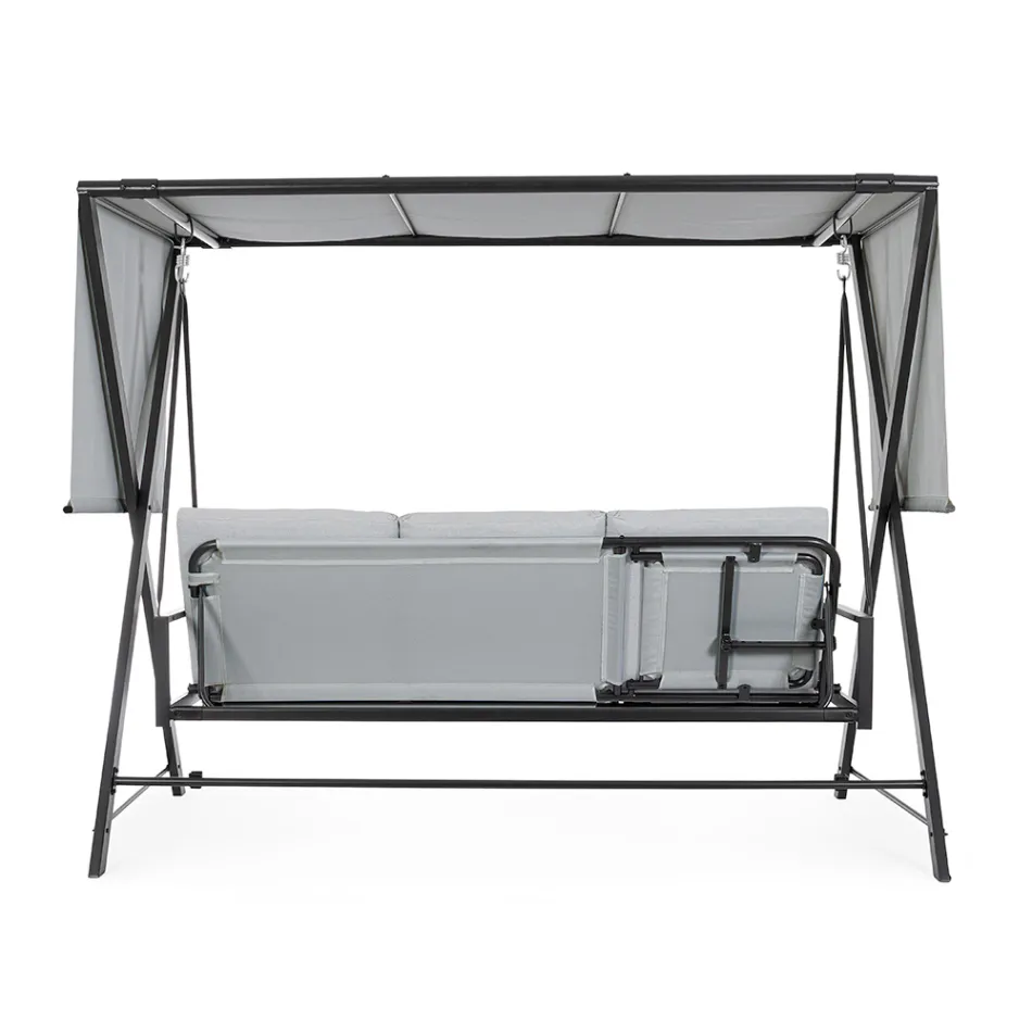Leagăn convertibil într-un pat pentru grădină din oțel și țesătură - Recall  Viadurini