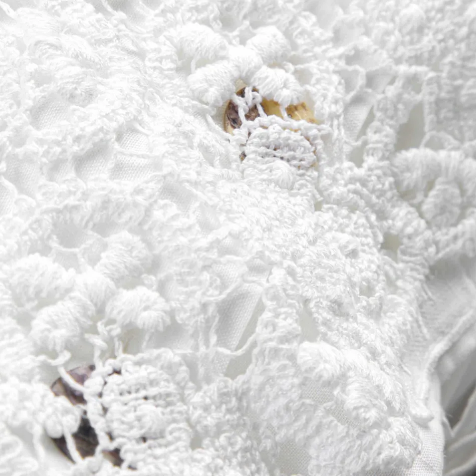 Fetă de pernă din in cu dantelă albă pentru pat cu design de lux Made in Italy - Kiss Viadurini