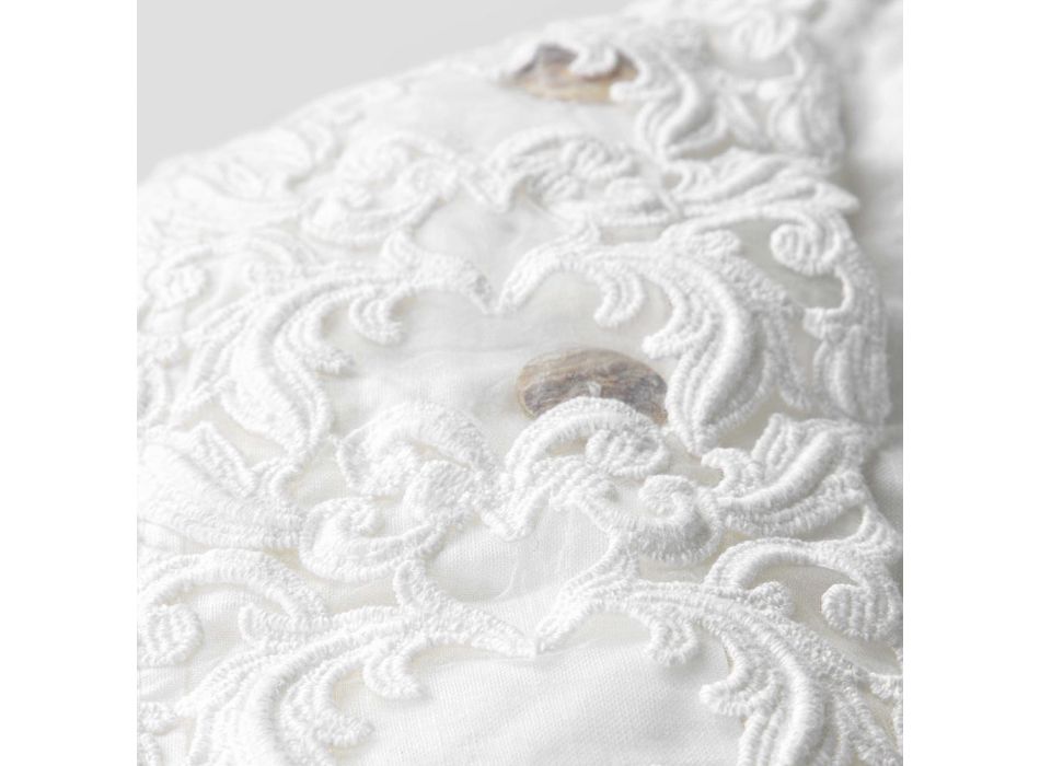 Fetă de pernă din in cu dantelă albă pentru pat cu design de lux Made in Italy - Kiss Viadurini