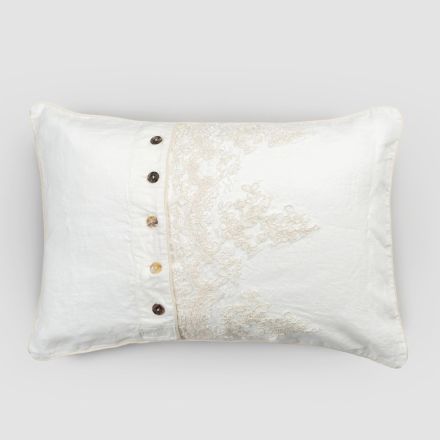 Fetă de pernă dreptunghiulară cu dantelă elegantă în design de in alb pentru pat - Gioiano Viadurini