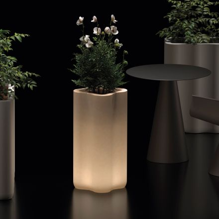 Jardinieră tip coloană din polietilenă iluminată în două culori, fabricată în Italia - Barbia Viadurini