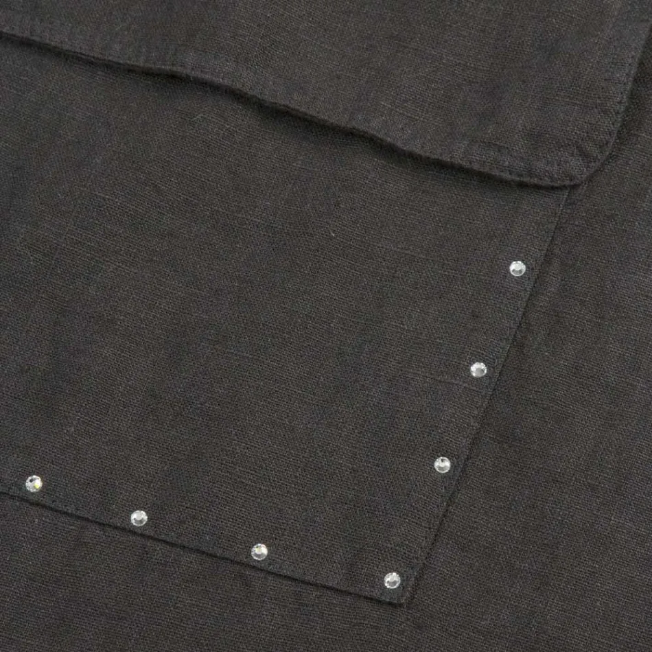 Șorț Bucătărie In Negru cu Cristale Model Scăzut cu Buzunar - Click Viadurini