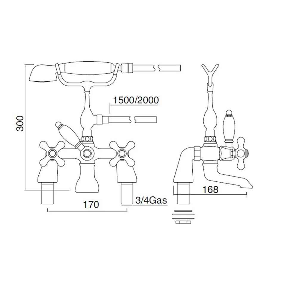 Grup clasic pentru cadă cu duș manual din alamă Made in Italy - Ercolina Viadurini