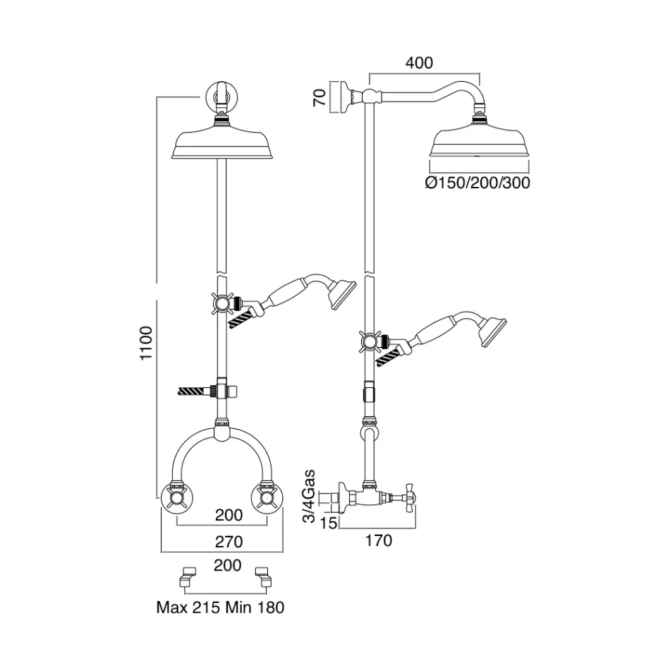 Grup de duș cu tijă de duș din alamă Vintage Made in Italy - Katerina Viadurini