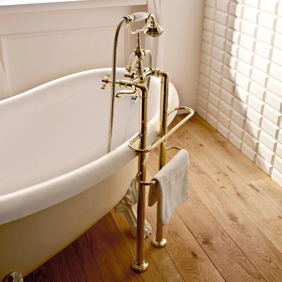 Vintage Design Brass Floor Standing Bathtub Group Made in Italy - Katerina Viadurini