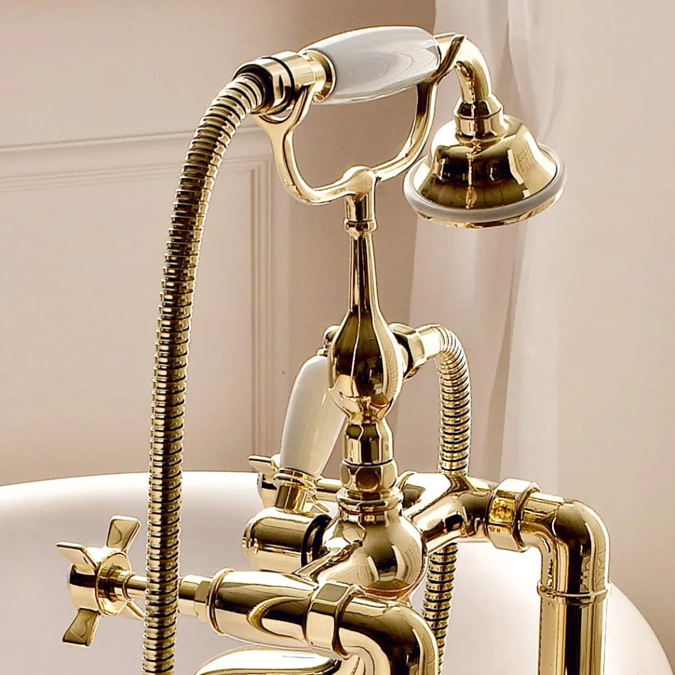 Vintage Design Brass Floor Standing Bathtub Group Made in Italy - Katerina Viadurini