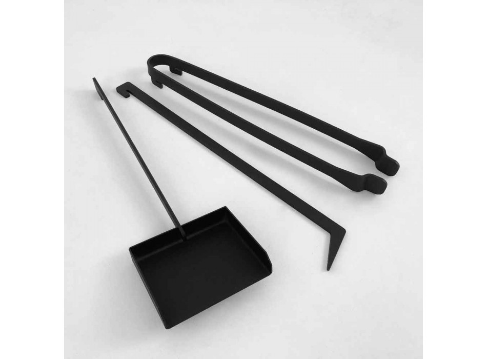 Set de instrumente de design pentru șemineu din oțel negru fabricat în Italia - Ostro Viadurini