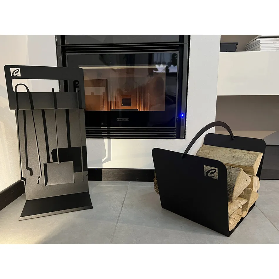 Set de instrumente de design pentru șemineu din oțel negru fabricat în Italia - Ostro Viadurini