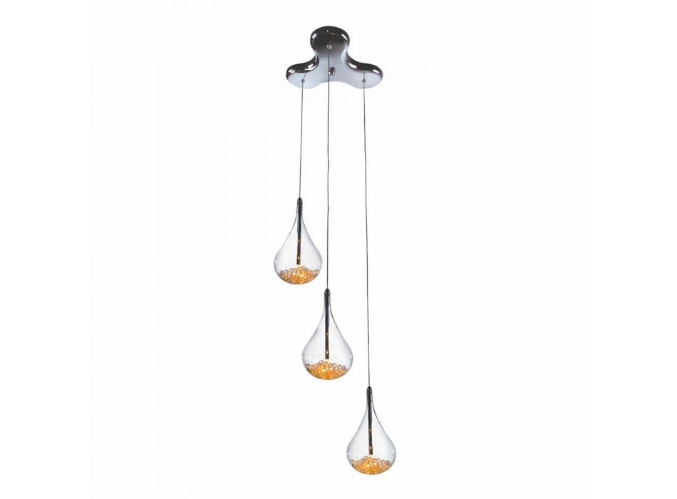 Lampa suspendată din sticlă borosilicată și metal cromat - pere Viadurini