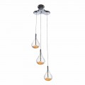 Lampa suspendată cu 3 sau 4 lumini în sticlă borosilicată și metal - pere