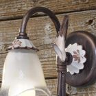 Aplica de perete metal antic, ceramica si sticla design floral - Vicenza Viadurini
