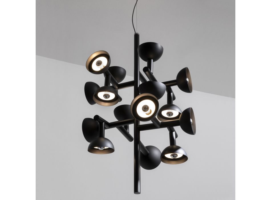 Lampă cu suspensie 16 lumini design alb sau negru -Celio aluminiu Viadurini