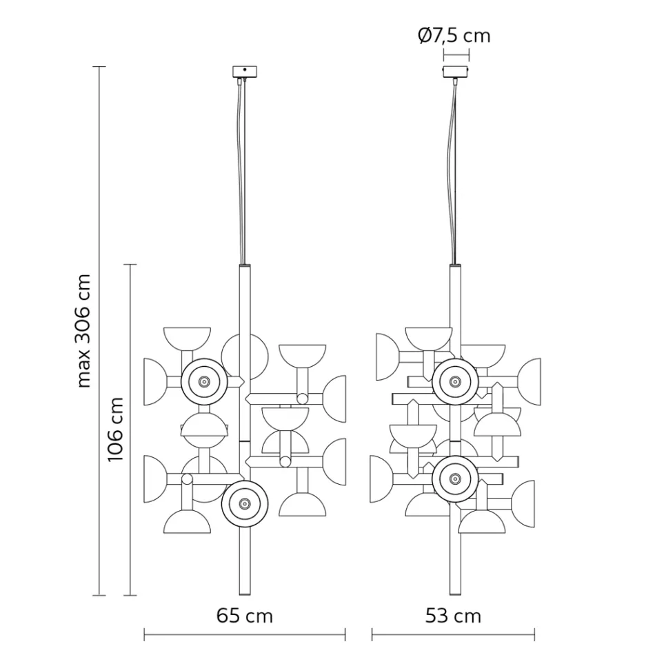 Lampă cu suspensie 16 lumini design alb sau negru -Celio aluminiu Viadurini