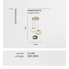 Lampa cu Suspensie 3 Lumini din Sticla Suflata Colorata si Metal - Trissa Viadurini