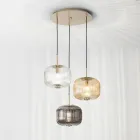 Lampa cu Suspensie 3 Lumini din Sticla Suflata Colorata si Metal - Trissa Viadurini