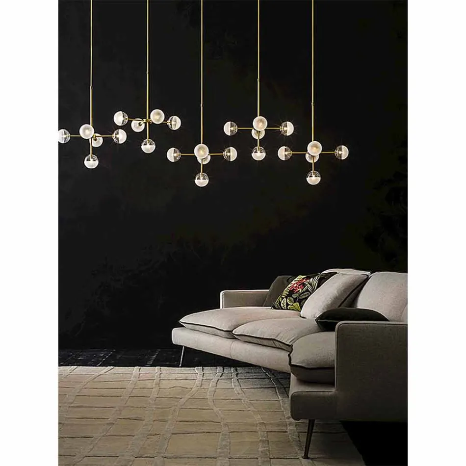 Lampă cu suspensie 5 lumini din alamă naturală și sticlă - Molecola de Il Fanale Viadurini