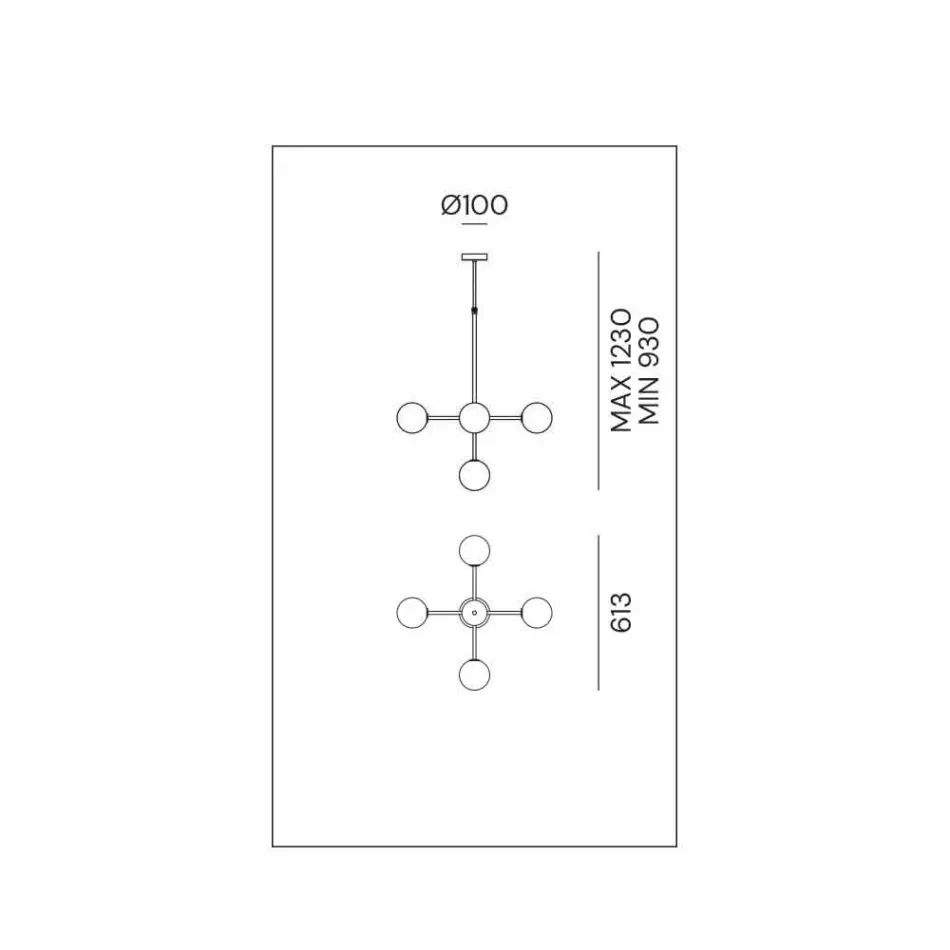 Lampă cu suspensie 5 lumini din alamă naturală și sticlă - Molecola de Il Fanale Viadurini