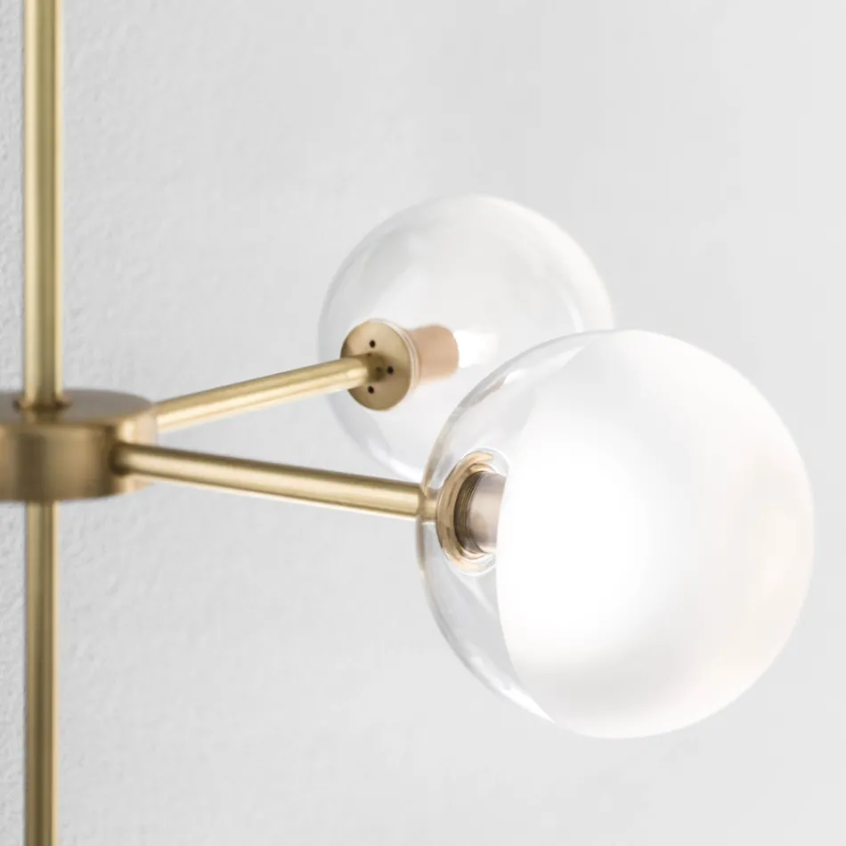 Lampa cu Suspensie 5 Lumini din Alama Naturala si Sticla - Molecola de Il Fanale Viadurini