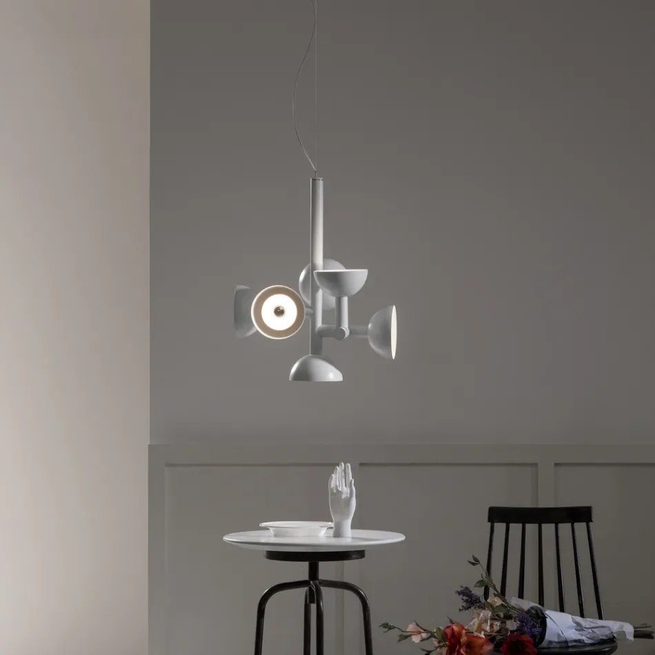 Lampa cu Suspensie Design 6 Lumini din Aluminiu Alb sau Negru - Celio Viadurini