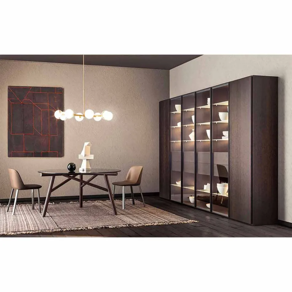 Suspensie 8 lumini din alamă naturală și sticlă - Molecola de Il Fanale Viadurini