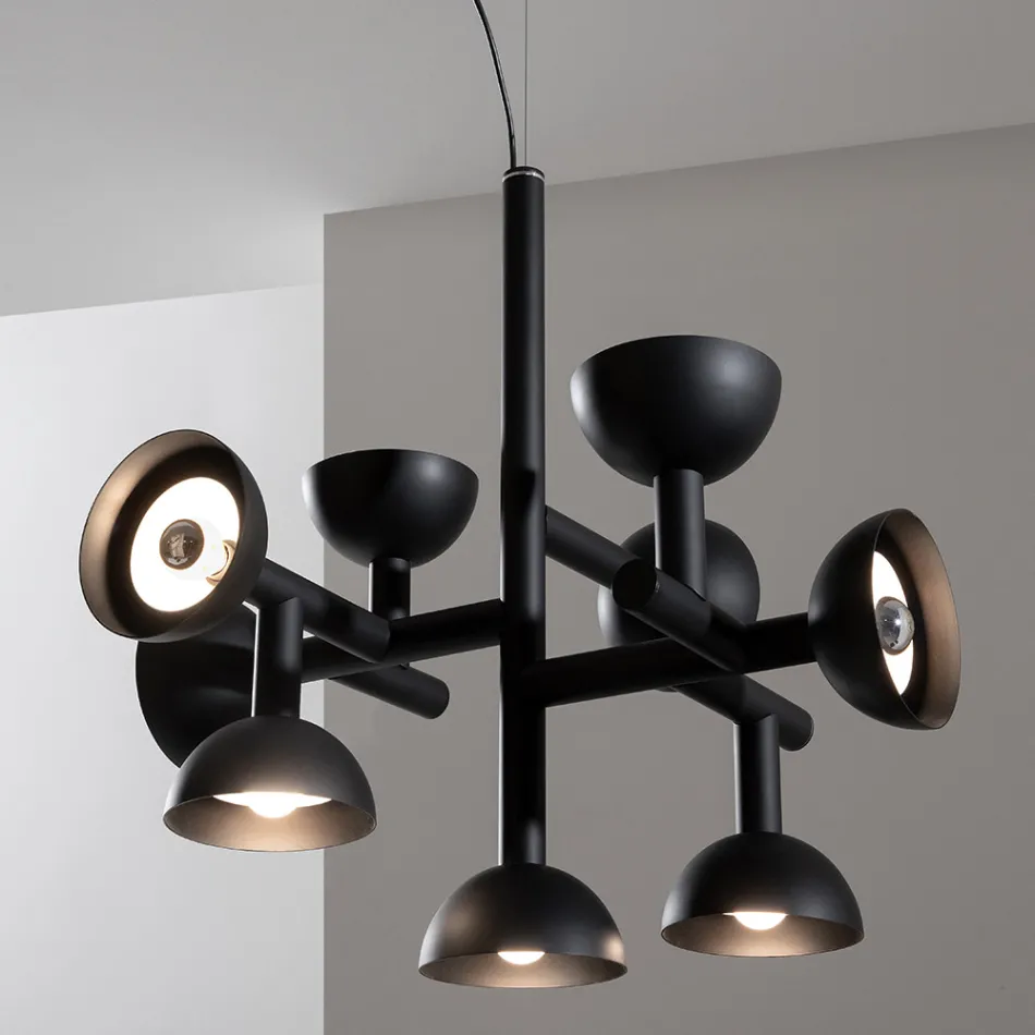 Lampa cu Suspensie 9 Lumini Design din Aluminiu Alb sau Negru - Celio Viadurini