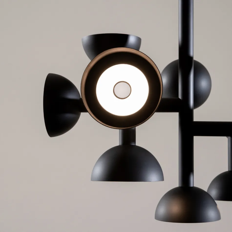 Lampa cu Suspensie 9 Lumini Design din Aluminiu Alb sau Negru - Celio Viadurini