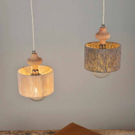 2 lămpi luminoase pendant cu inserție din lemn Bois Viadurini