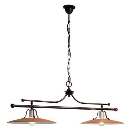 Lampa cu Suspensie cu 2 Lumini din Fier si Ceramica Bruta Manuala - Bologna Viadurini