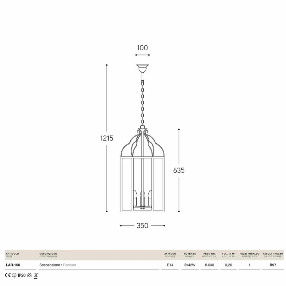pandantiv lampa 3 lumini de alamă și sticlă Turandot Viadurini