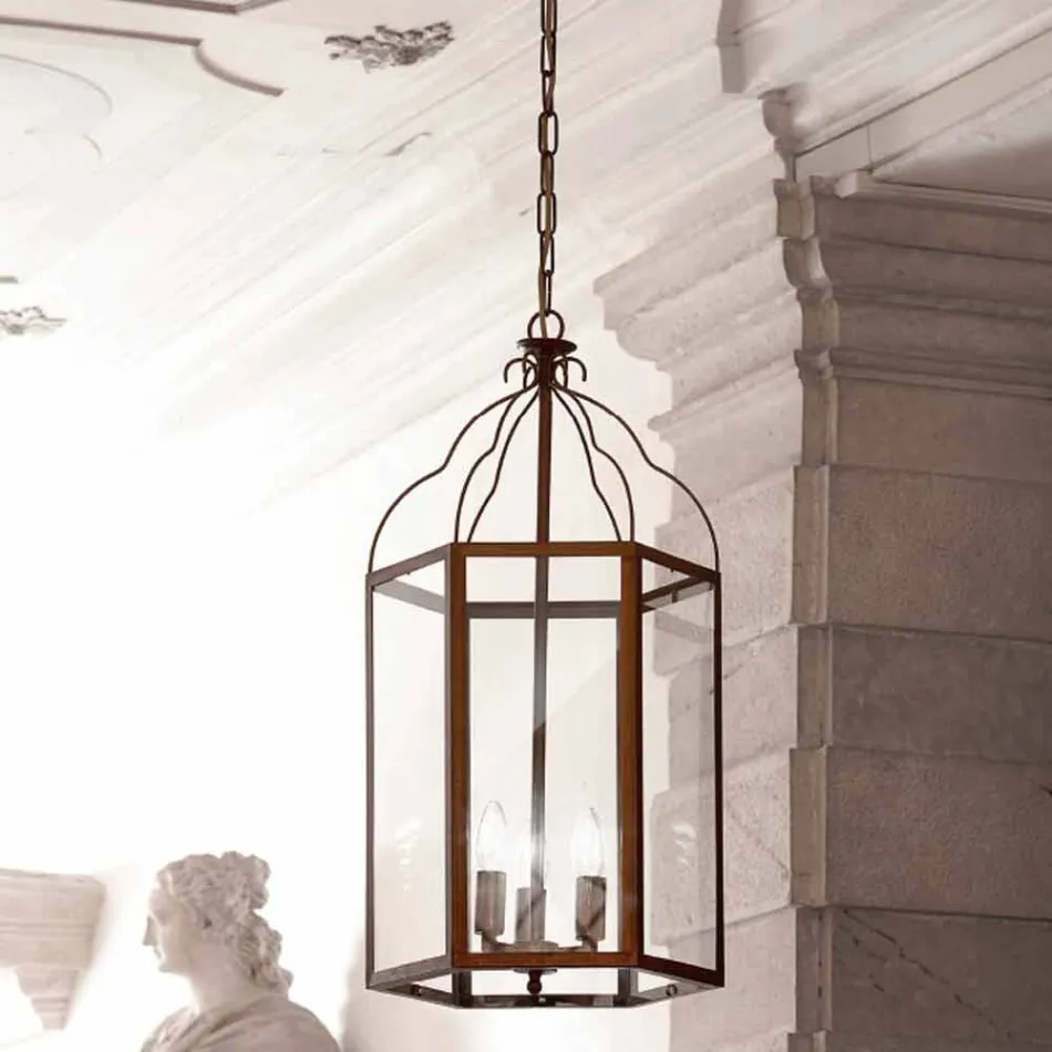 pandantiv lampa 3 lumini de alamă și sticlă Turandot Viadurini