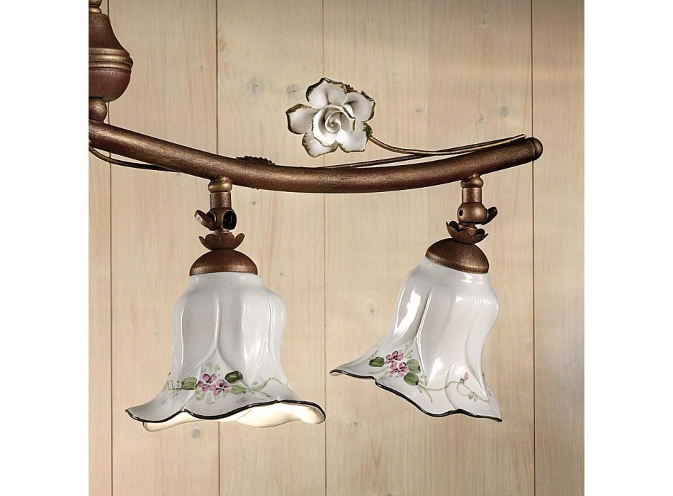 Lampa cu suspendare cu 4 lumini in decor de trandafiri din ceramica lucrat manual - Pisa Viadurini