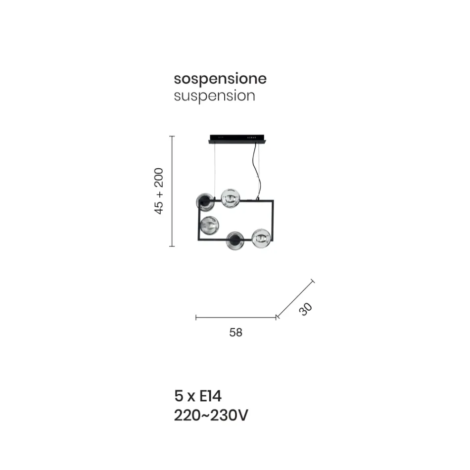 Lampa cu Suspensie cu 5 Lumini din Metal si Sticla Moderna - Birga Viadurini
